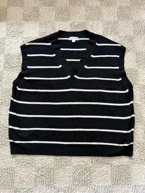 Women’s Black & White Striped V-Neck Sweater Vest